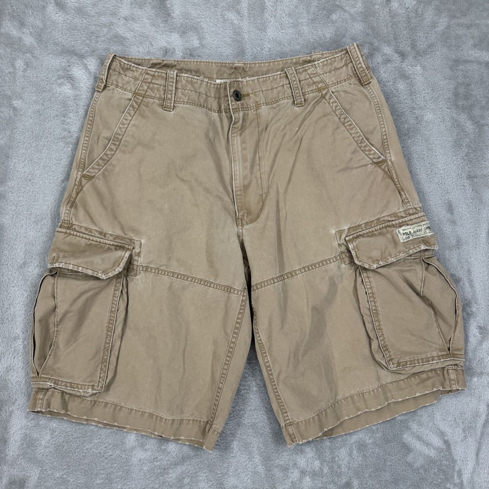 Polo Jeans‎ Co Ralph Lauren Shorts Mens 33 Khaki Beige Cargo Hiking Distressed